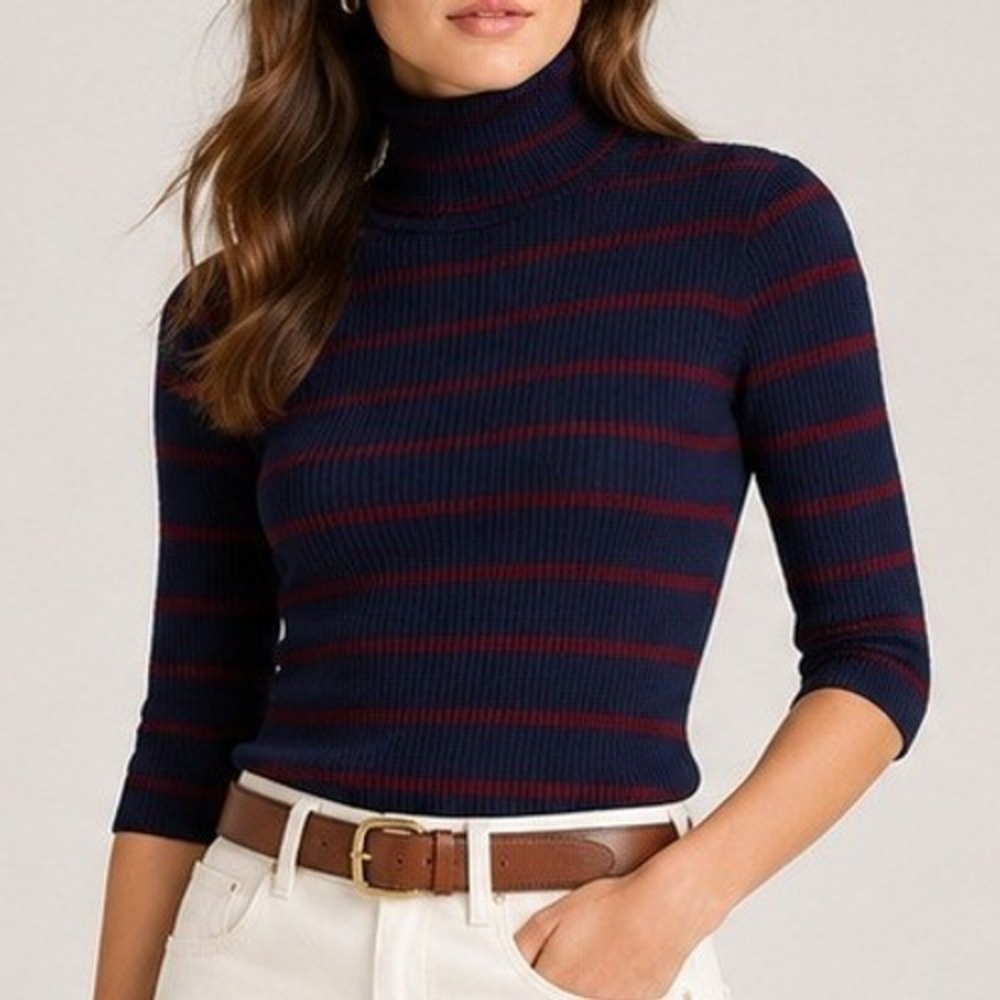 Madewell Ribbed Turtleneck Tee Sweater Merino Wool Short Sleeves NY532 XS NWT